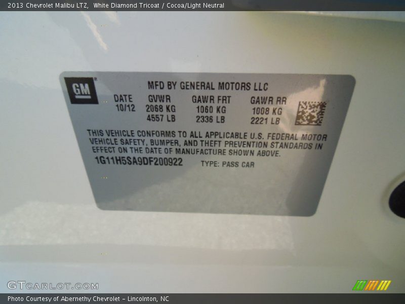 White Diamond Tricoat / Cocoa/Light Neutral 2013 Chevrolet Malibu LTZ