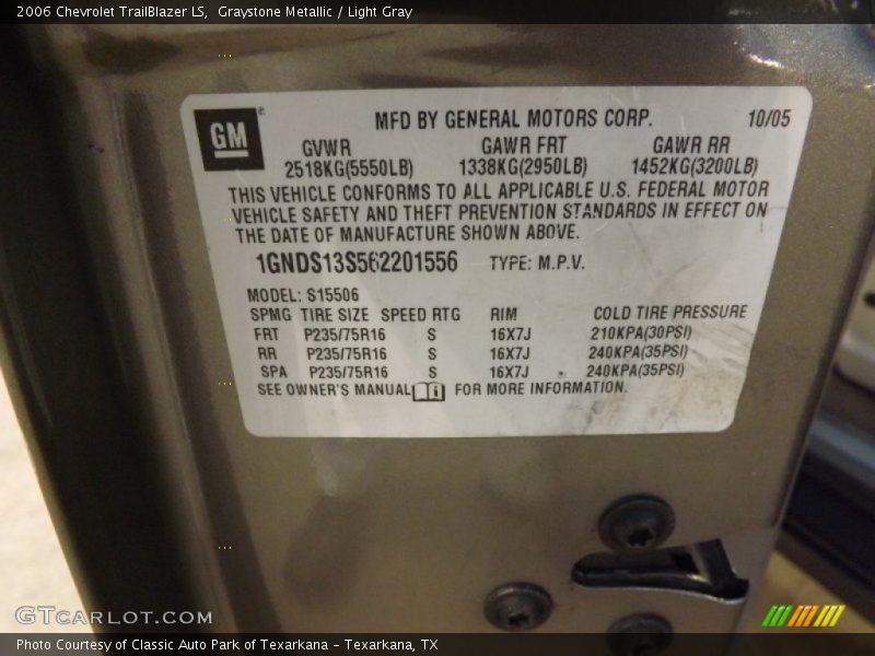 Graystone Metallic / Light Gray 2006 Chevrolet TrailBlazer LS