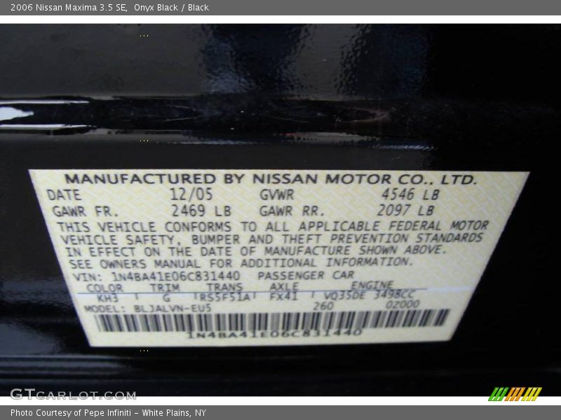 Onyx Black / Black 2006 Nissan Maxima 3.5 SE