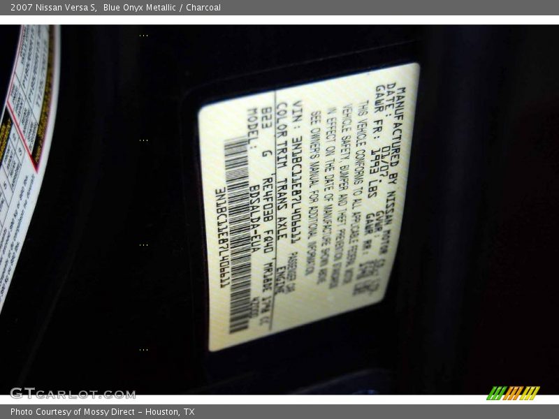 Blue Onyx Metallic / Charcoal 2007 Nissan Versa S