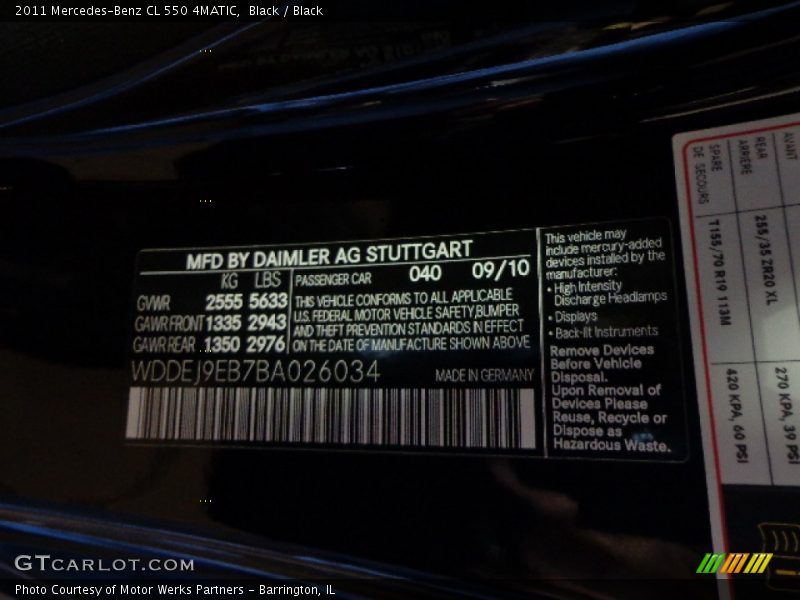 Black / Black 2011 Mercedes-Benz CL 550 4MATIC