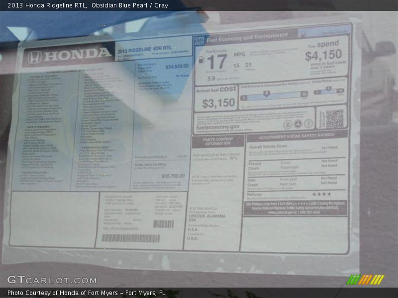  2013 Ridgeline RTL Window Sticker