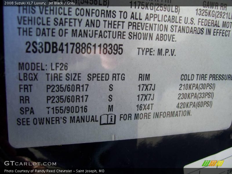 Jet Black / Grey 2008 Suzuki XL7 Luxury