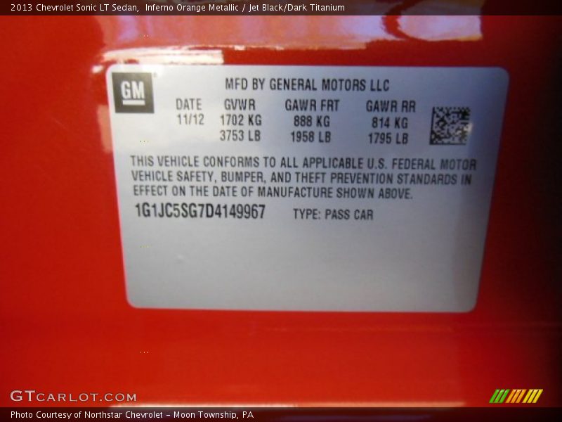 Inferno Orange Metallic / Jet Black/Dark Titanium 2013 Chevrolet Sonic LT Sedan