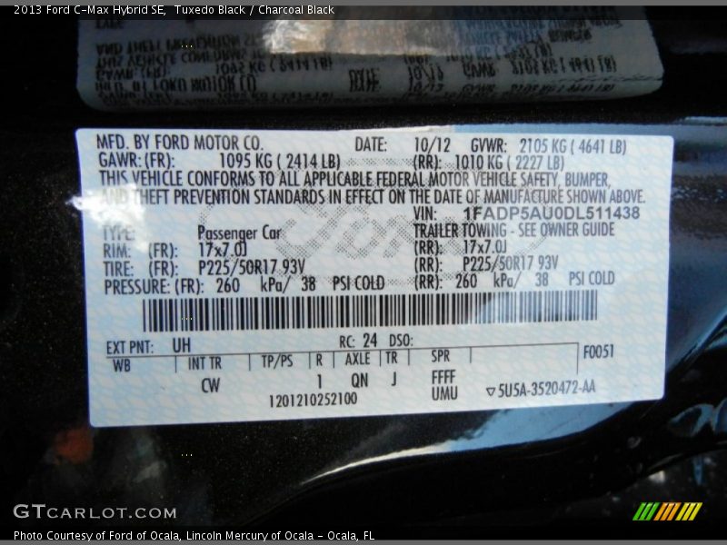 2013 C-Max Hybrid SE Tuxedo Black Color Code UH