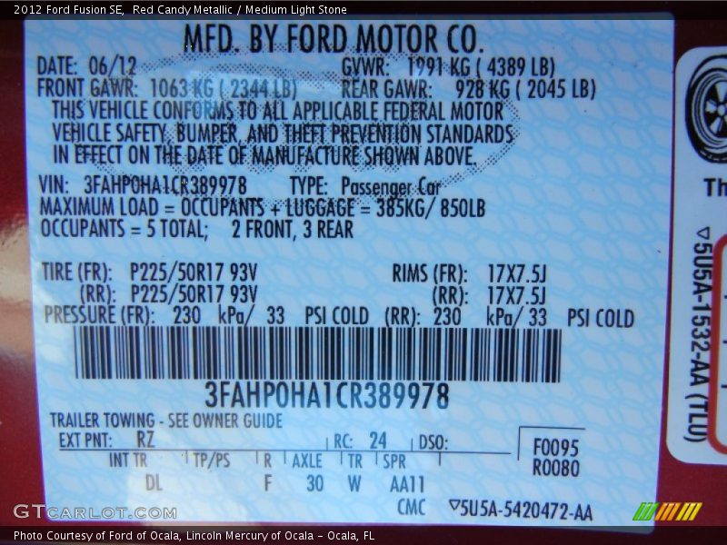 Red Candy Metallic / Medium Light Stone 2012 Ford Fusion SE