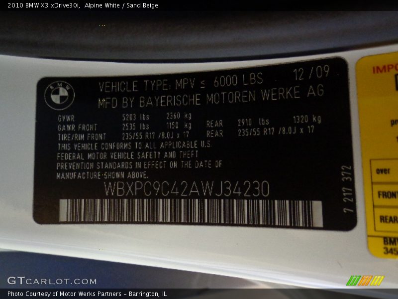 Alpine White / Sand Beige 2010 BMW X3 xDrive30i