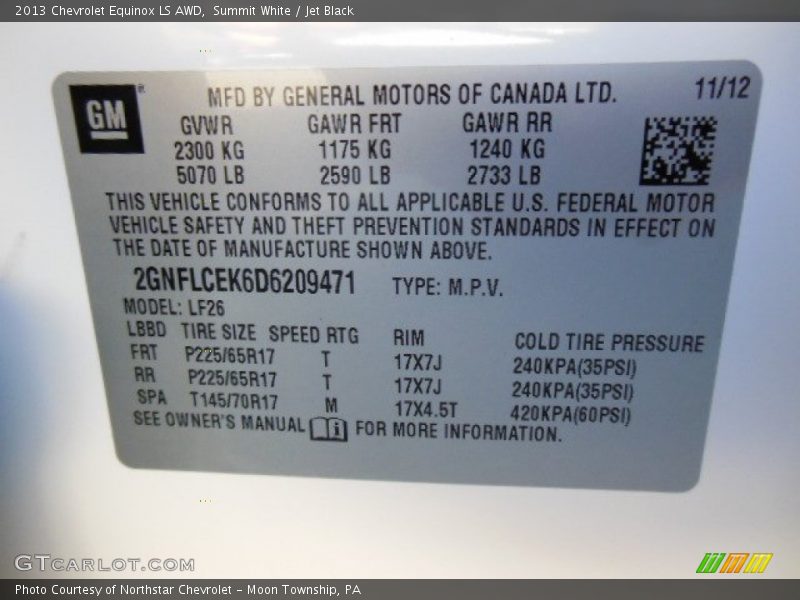 Summit White / Jet Black 2013 Chevrolet Equinox LS AWD