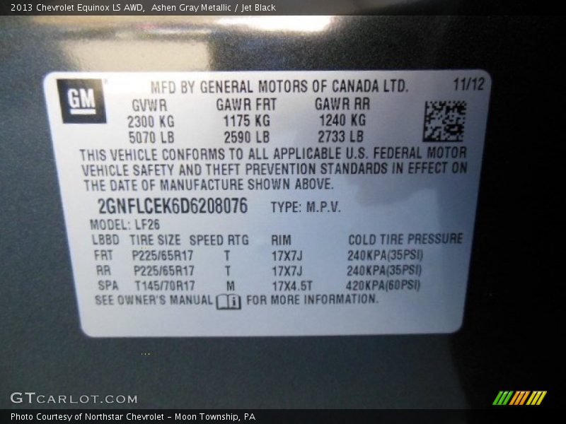 Ashen Gray Metallic / Jet Black 2013 Chevrolet Equinox LS AWD