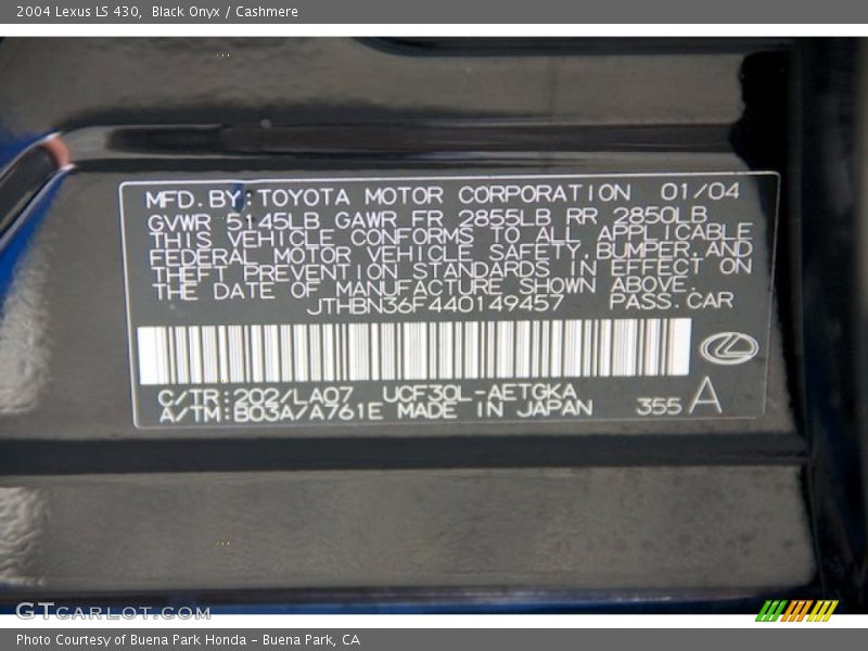 Black Onyx / Cashmere 2004 Lexus LS 430