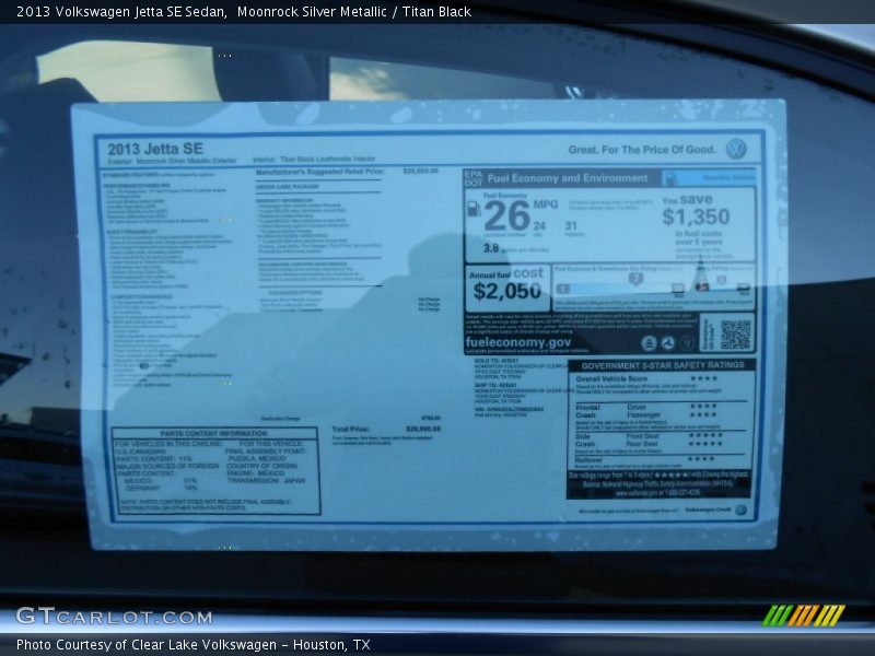 Moonrock Silver Metallic / Titan Black 2013 Volkswagen Jetta SE Sedan