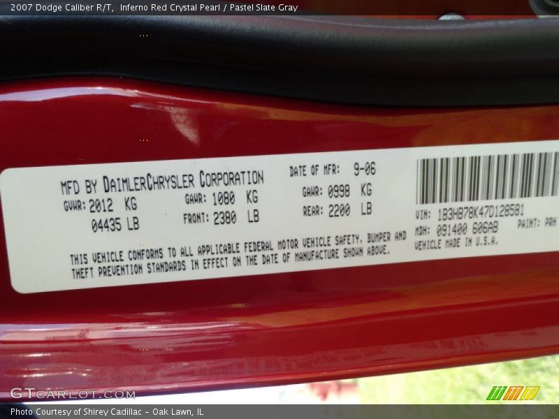 Inferno Red Crystal Pearl / Pastel Slate Gray 2007 Dodge Caliber R/T