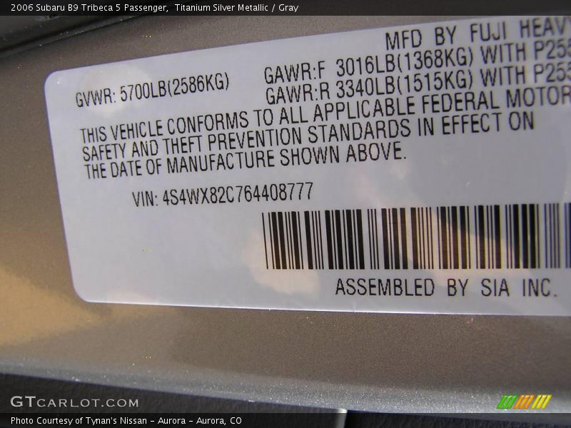 Titanium Silver Metallic / Gray 2006 Subaru B9 Tribeca 5 Passenger