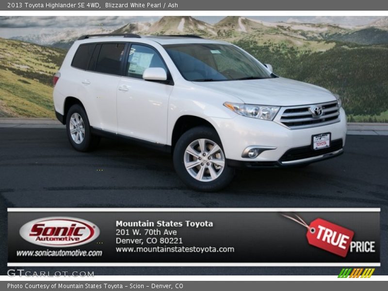 Blizzard White Pearl / Ash 2013 Toyota Highlander SE 4WD