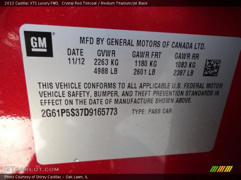 Crystal Red Tintcoat / Medium Titanium/Jet Black 2013 Cadillac XTS Luxury FWD