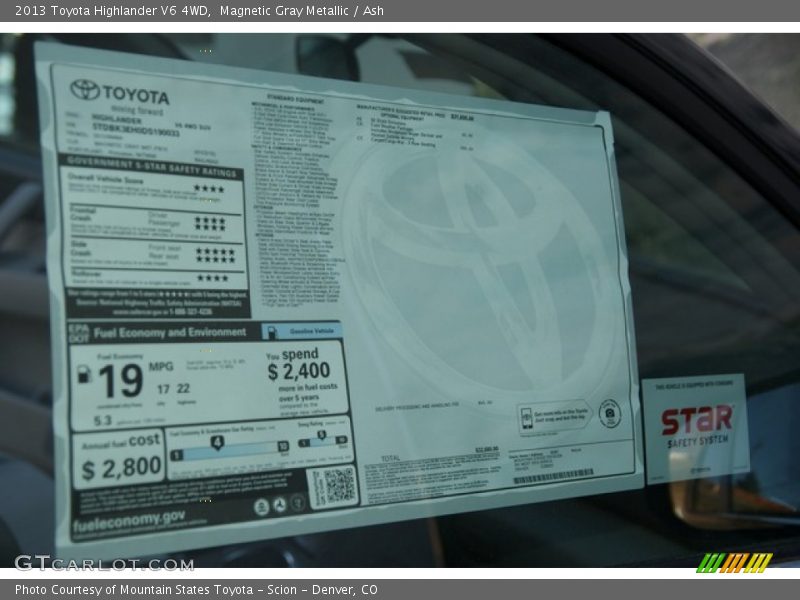 Magnetic Gray Metallic / Ash 2013 Toyota Highlander V6 4WD