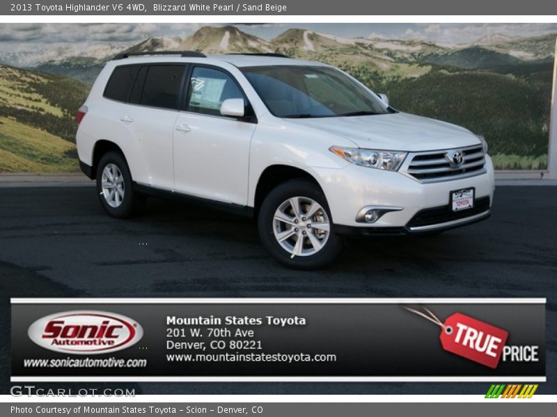 Blizzard White Pearl / Sand Beige 2013 Toyota Highlander V6 4WD