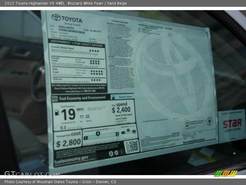 Blizzard White Pearl / Sand Beige 2013 Toyota Highlander V6 4WD