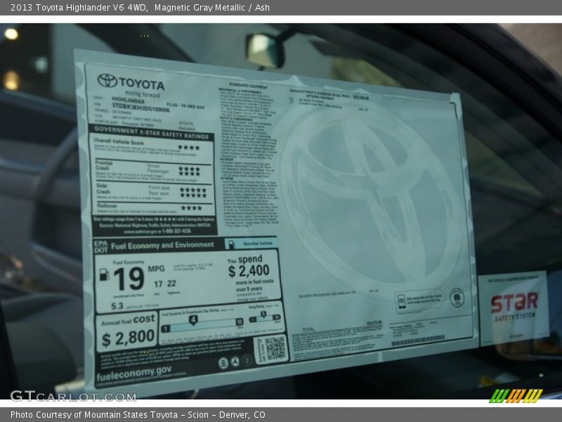 Magnetic Gray Metallic / Ash 2013 Toyota Highlander V6 4WD