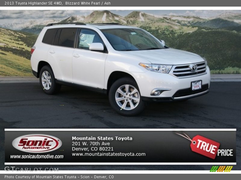 Blizzard White Pearl / Ash 2013 Toyota Highlander SE 4WD