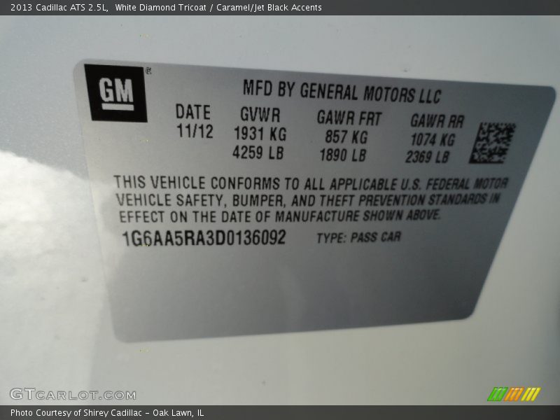 White Diamond Tricoat / Caramel/Jet Black Accents 2013 Cadillac ATS 2.5L