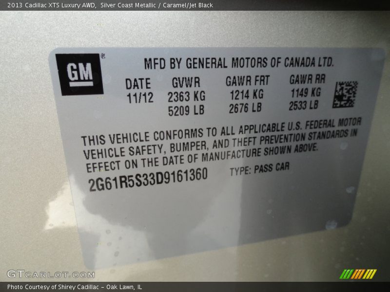 Silver Coast Metallic / Caramel/Jet Black 2013 Cadillac XTS Luxury AWD