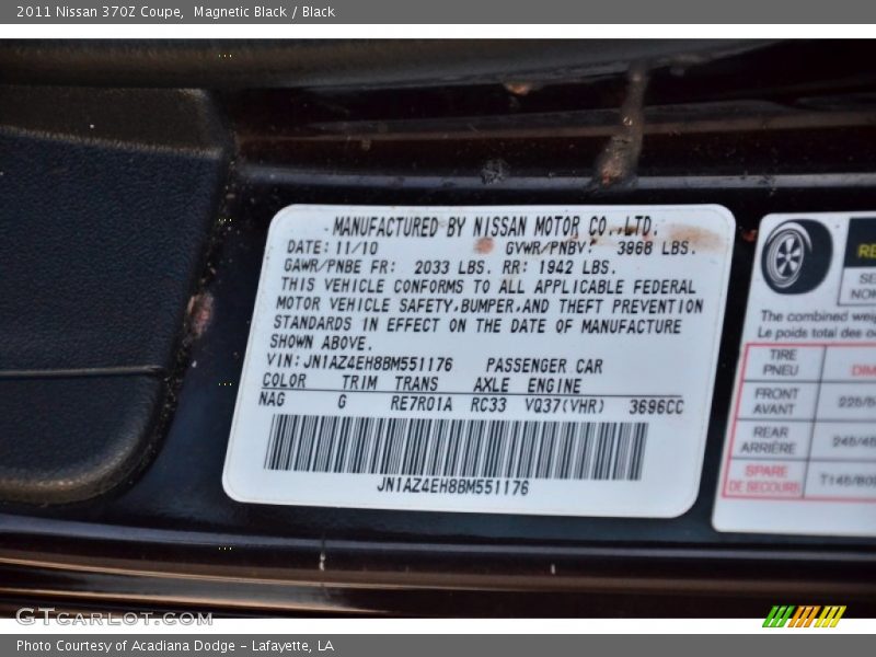 Magnetic Black / Black 2011 Nissan 370Z Coupe