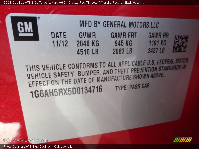 Crystal Red Tintcoat / Morello Red/Jet Black Accents 2013 Cadillac ATS 2.0L Turbo Luxury AWD