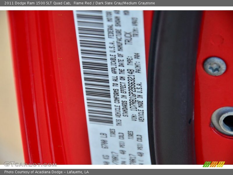 Flame Red / Dark Slate Gray/Medium Graystone 2011 Dodge Ram 1500 SLT Quad Cab