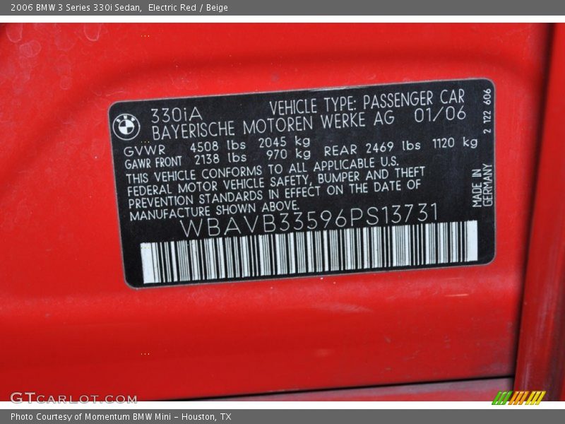 Electric Red / Beige 2006 BMW 3 Series 330i Sedan