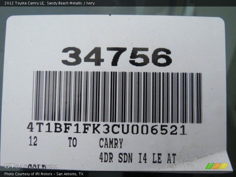 Sandy Beach Metallic / Ivory 2012 Toyota Camry LE