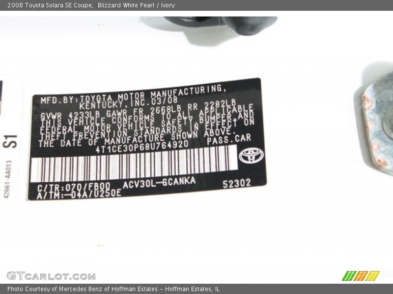 Blizzard White Pearl / Ivory 2008 Toyota Solara SE Coupe