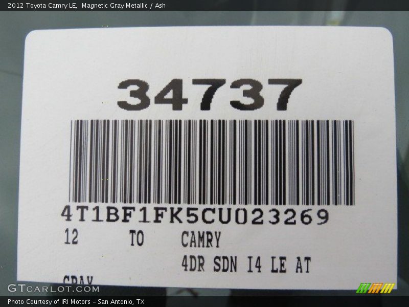 Magnetic Gray Metallic / Ash 2012 Toyota Camry LE