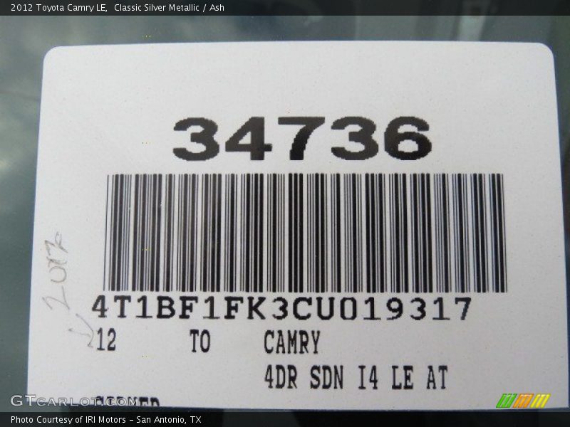 Classic Silver Metallic / Ash 2012 Toyota Camry LE