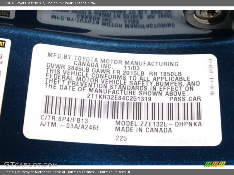 Indigo Ink Pearl / Stone Gray 2004 Toyota Matrix XR