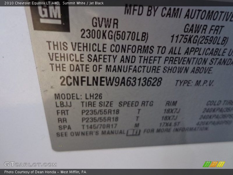 Summit White / Jet Black 2010 Chevrolet Equinox LT AWD