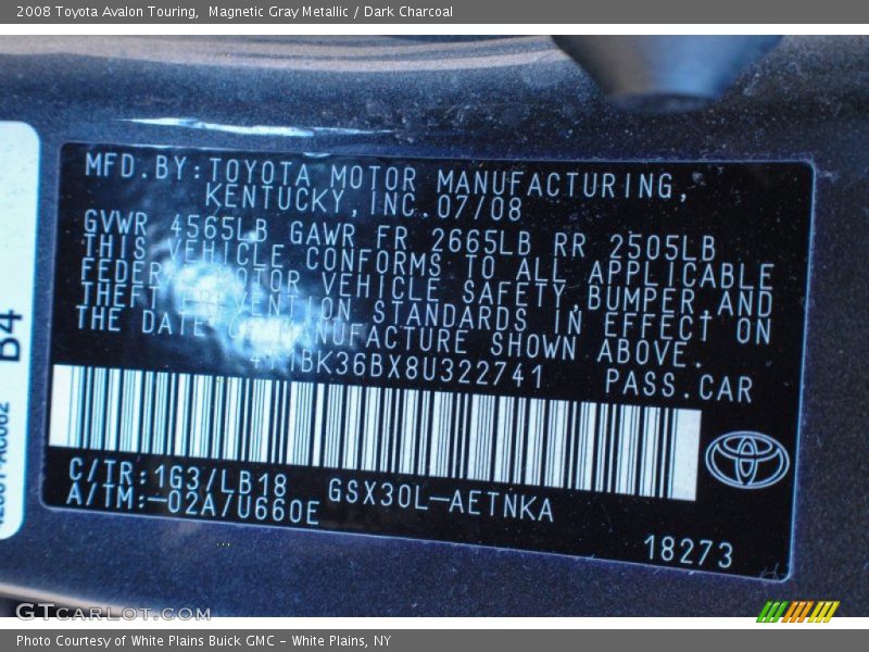 Magnetic Gray Metallic / Dark Charcoal 2008 Toyota Avalon Touring