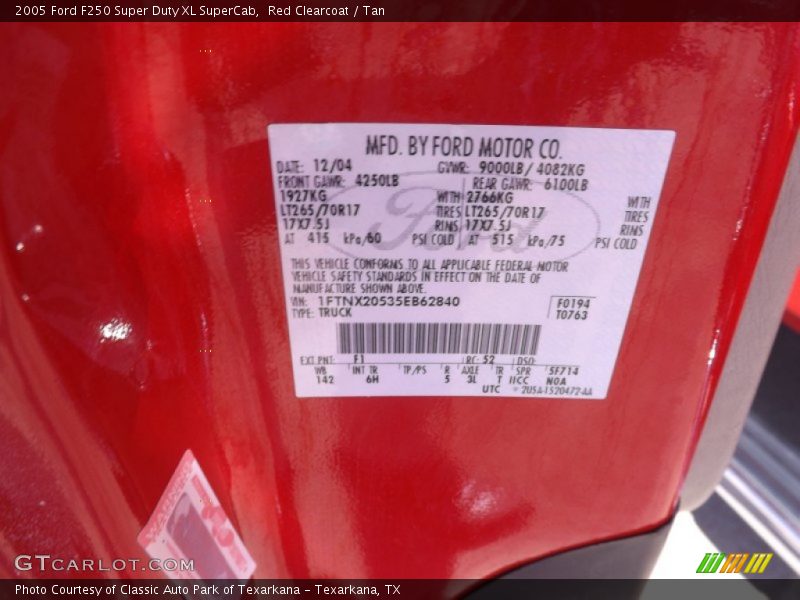 2005 F250 Super Duty XL SuperCab Red Clearcoat Color Code F1