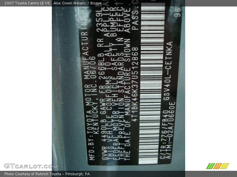 Aloe Green Metallic / Bisque 2007 Toyota Camry LE V6