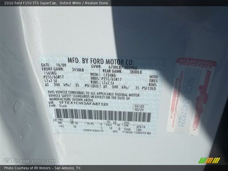 Oxford White / Medium Stone 2010 Ford F150 STX SuperCab
