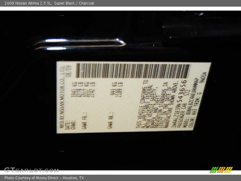 Super Black / Charcoal 2009 Nissan Altima 2.5 SL