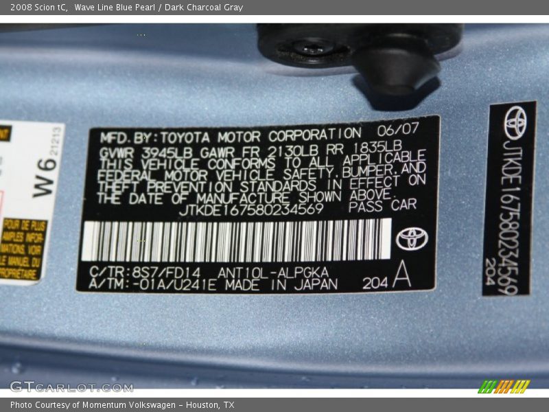 Wave Line Blue Pearl / Dark Charcoal Gray 2008 Scion tC