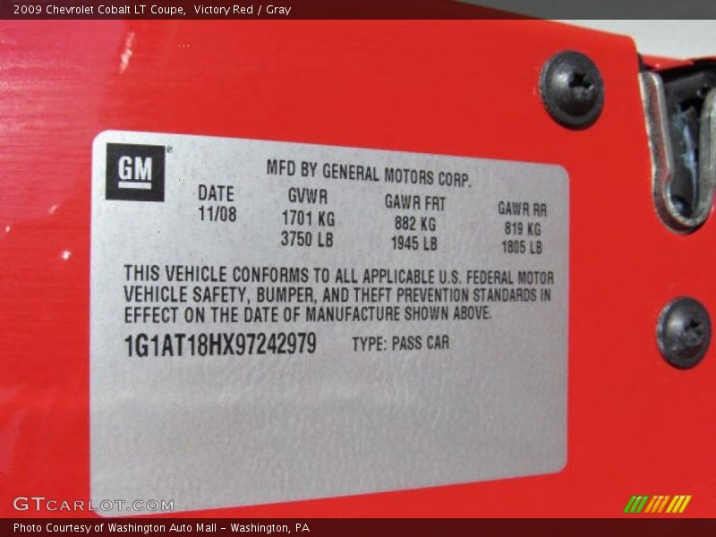 Victory Red / Gray 2009 Chevrolet Cobalt LT Coupe