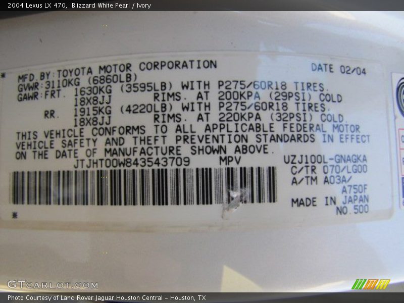 Blizzard White Pearl / Ivory 2004 Lexus LX 470