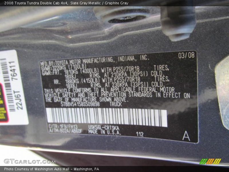 Slate Gray Metallic / Graphite Gray 2008 Toyota Tundra Double Cab 4x4