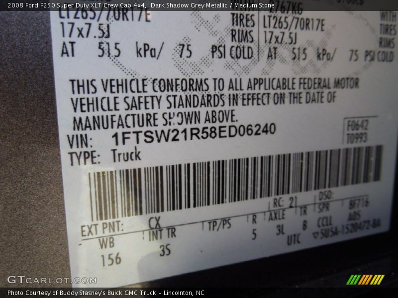 2008 F250 Super Duty XLT Crew Cab 4x4 Dark Shadow Grey Metallic Color Code CX