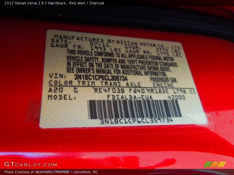 Red Alert / Charcoal 2012 Nissan Versa 1.8 S Hatchback