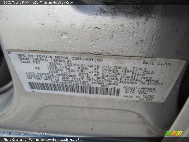 Titanium Metallic / Gray 2002 Toyota RAV4 4WD