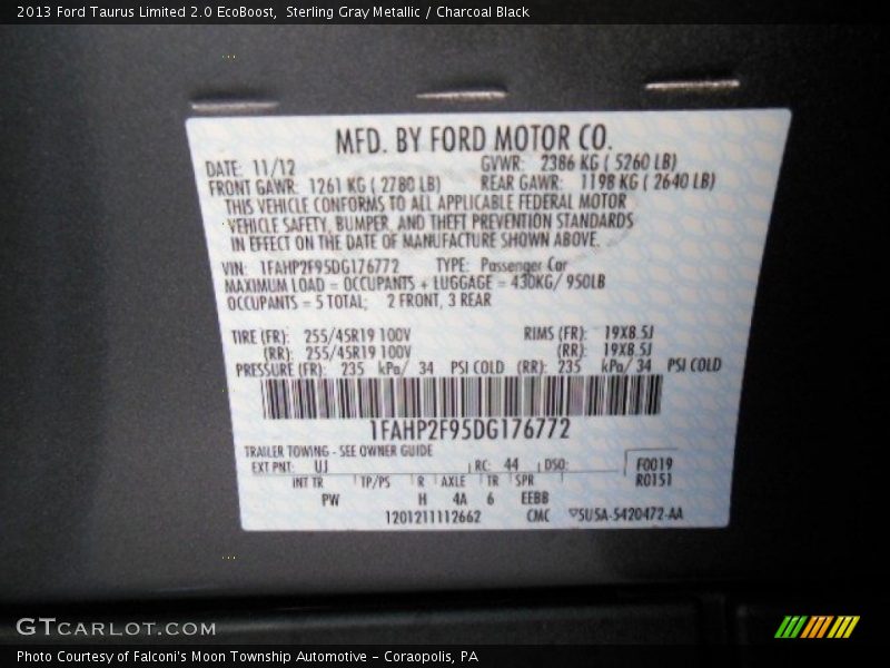 Sterling Gray Metallic / Charcoal Black 2013 Ford Taurus Limited 2.0 EcoBoost
