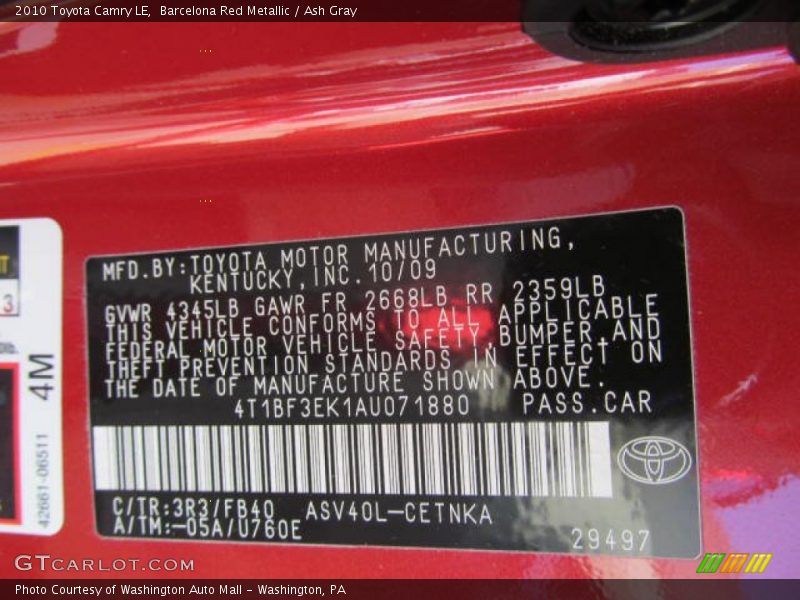 Barcelona Red Metallic / Ash Gray 2010 Toyota Camry LE
